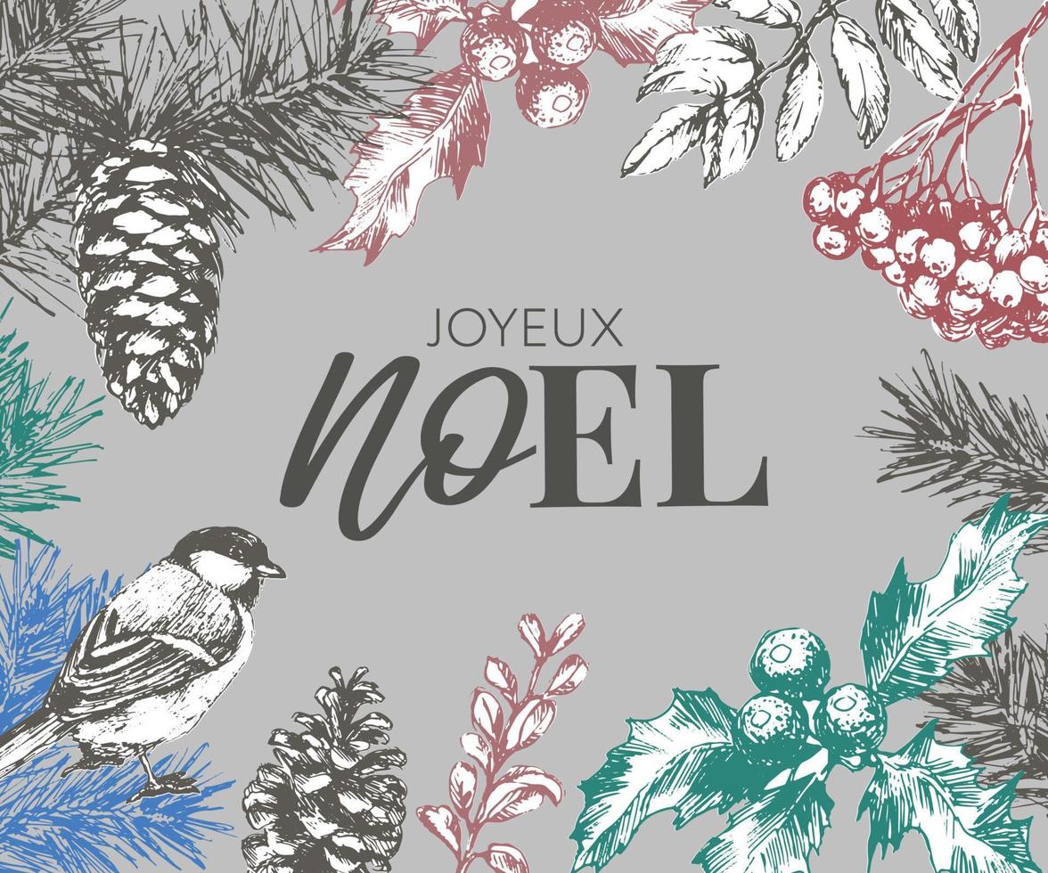 joyeux noël en langue française. joyeux noel calligraphie vectorielle brosse moderne. phrase calligraphique dessinée à la main isolée sur fond blanc. typographie pour carte de voeux, cartes postales, affiche, bannière. vecteur