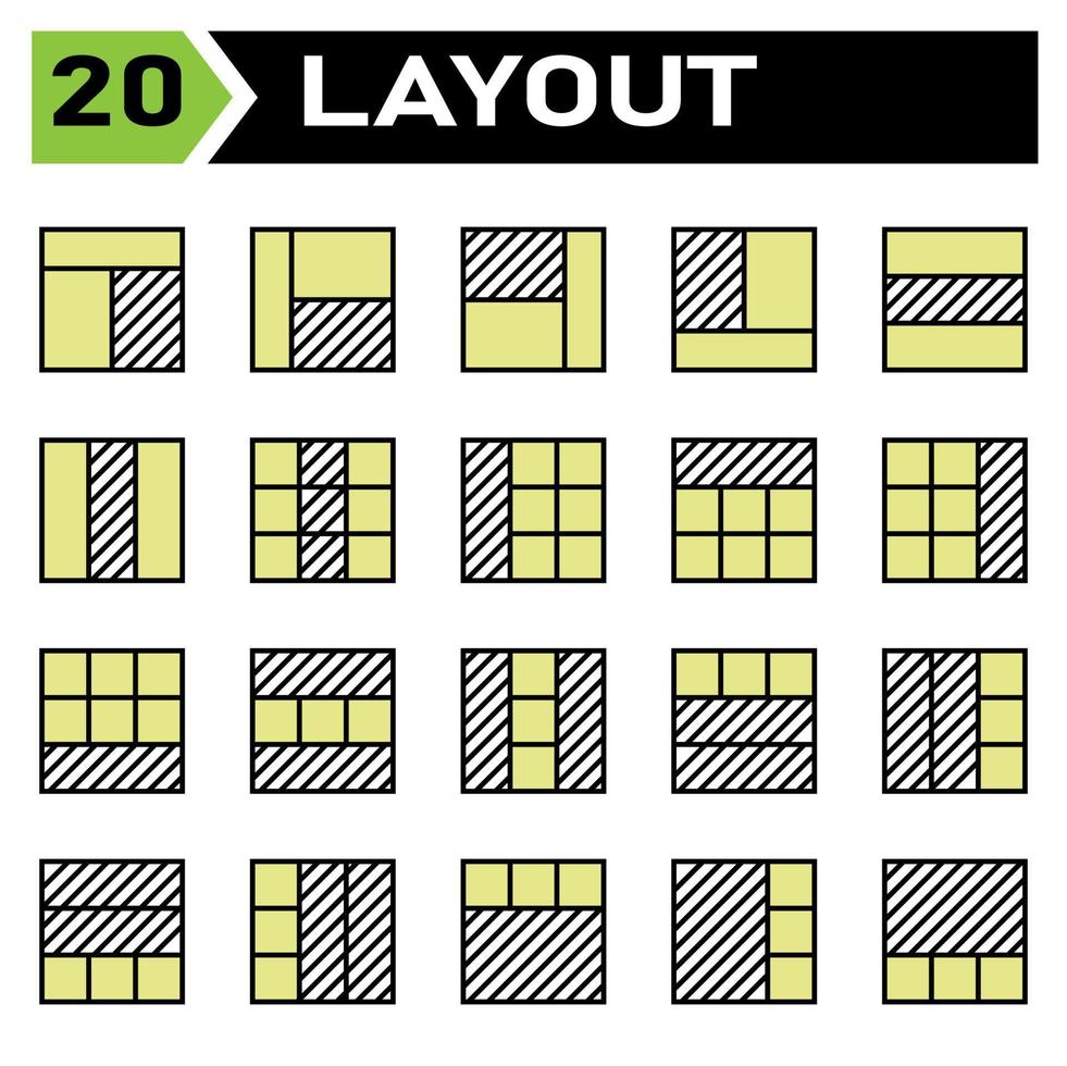 l'ensemble d'icônes de mise en page comprend la mise en page, la grille, le tableau de bord, l'interface, l'interface utilisateur, l'alignement, le modèle, la conception, l'écorcheur, le graphique, la couverture, l'affiche, le vecteur, la bannière, la création, le concept, la brochure, le résumé, le moderne, le bus vecteur