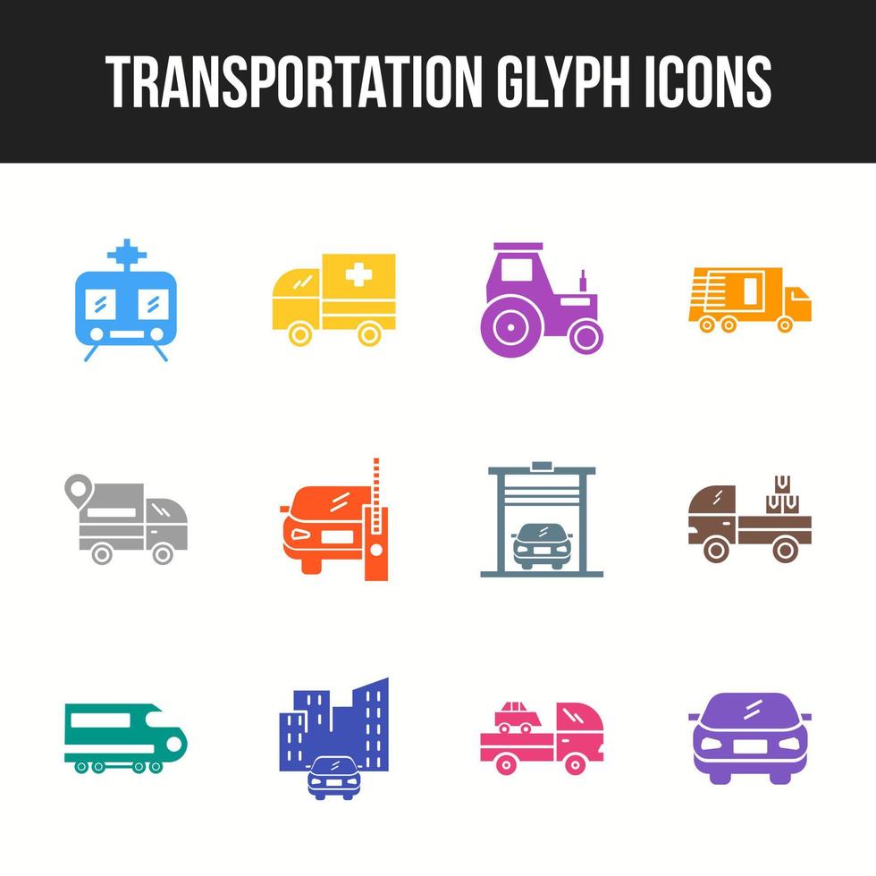 jeu d'icônes de glyphe de transport unique vecteur