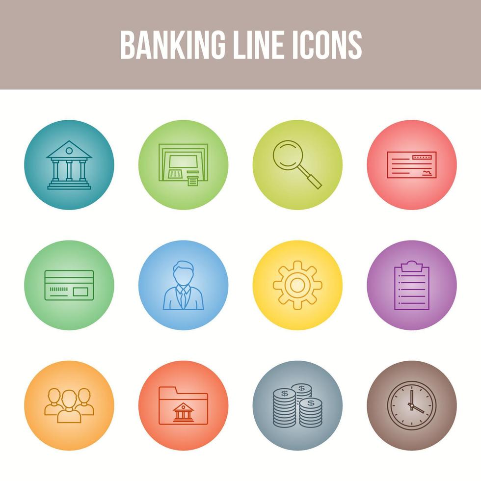 jeu d'icônes de ligne bancaire unique vecteur
