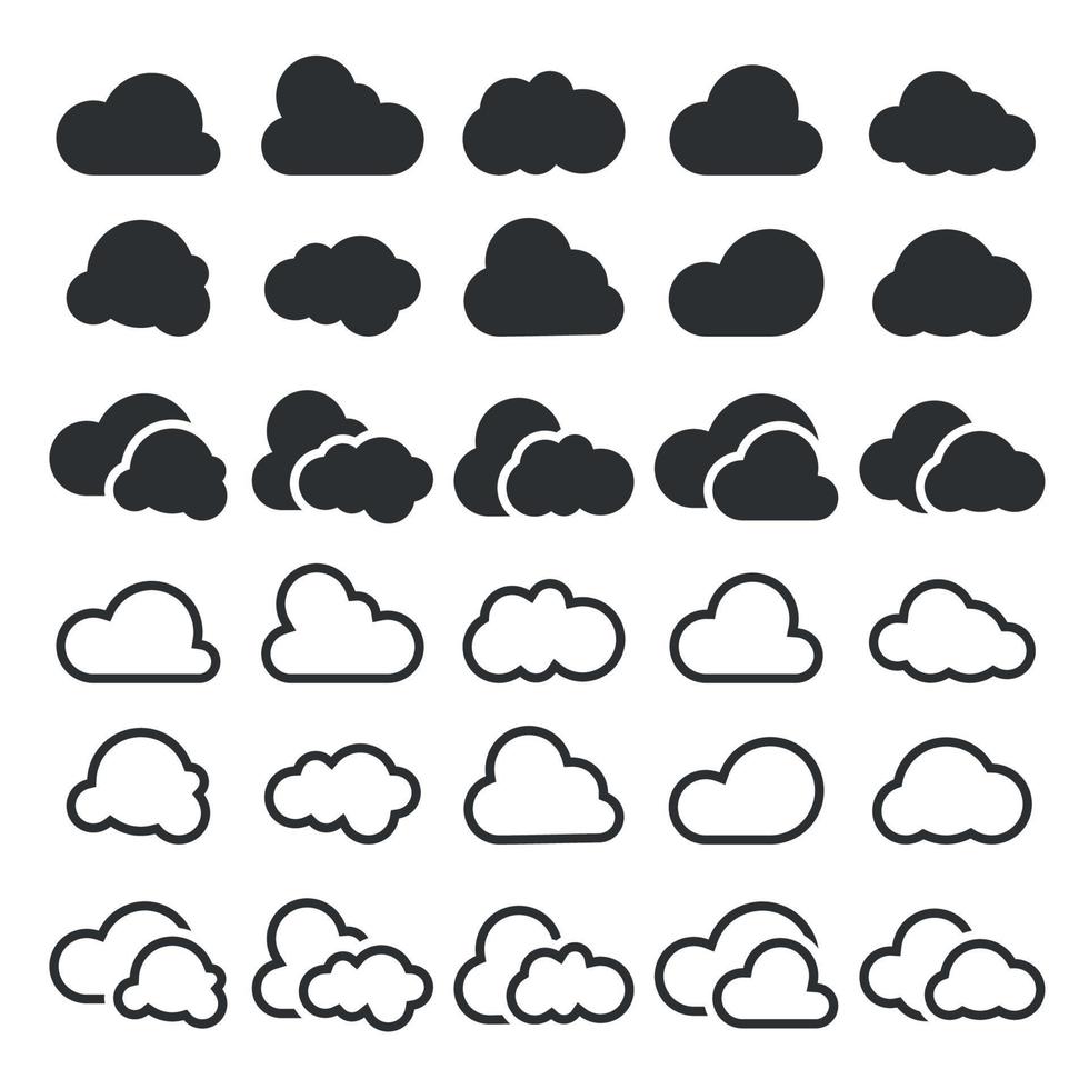 ensemble d'images de nuage d'icônes noires isolées vecteur