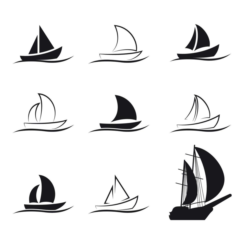 ensemble d'icônes de voilier noir vectoriel, simple et réaliste vecteur