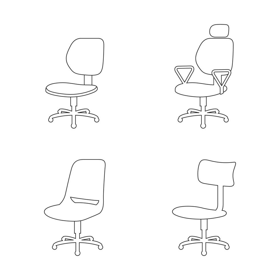 ensemble d'icônes isolées de contour sur une chaise de bureau à thème vecteur