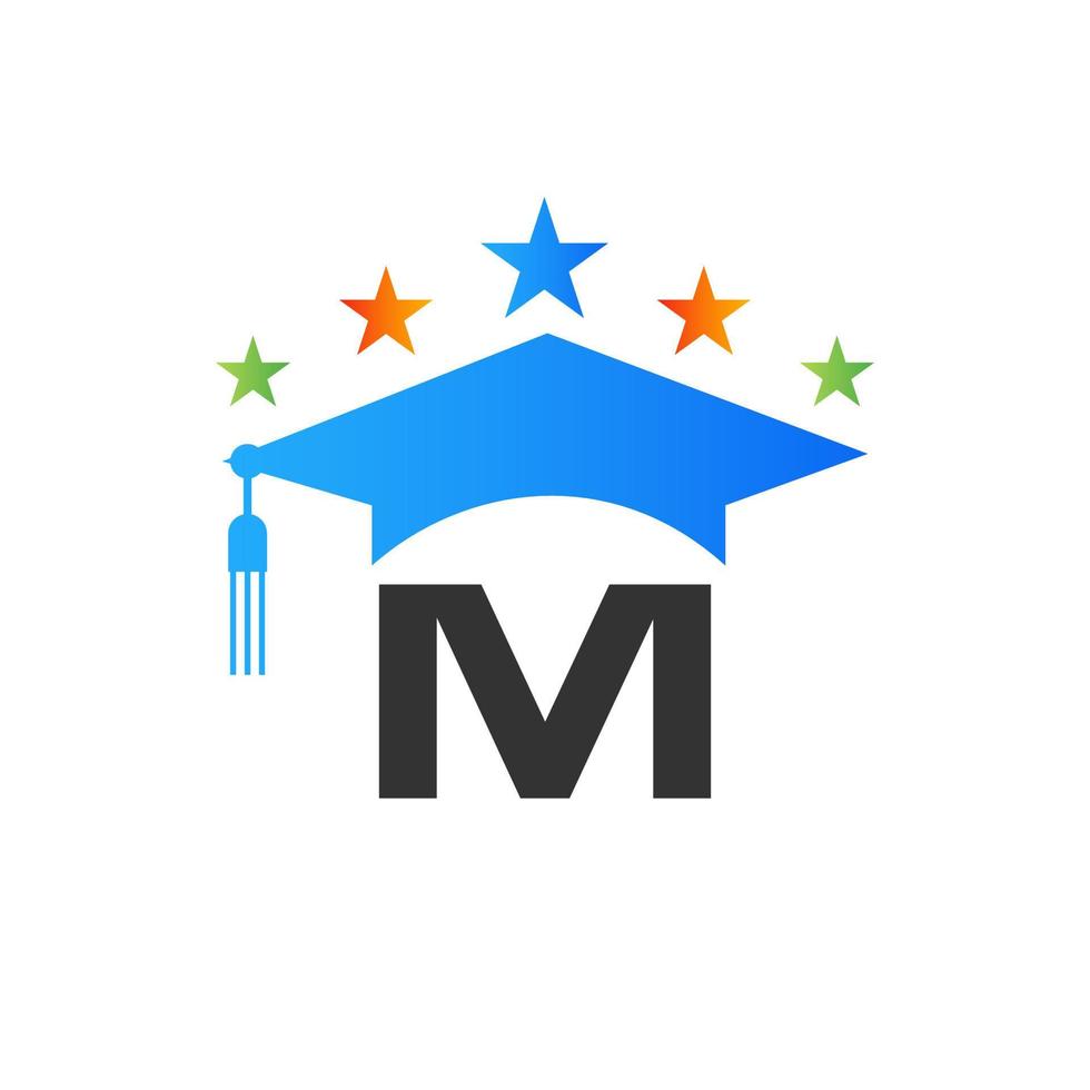 modèle de conception de logo d'éducation avec modèle vectoriel de chapeau de diplômé lettre m