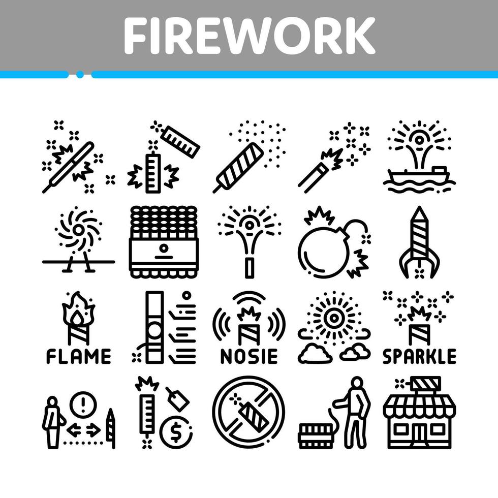 feu d'artifice collection pyrotechnique icons set vector