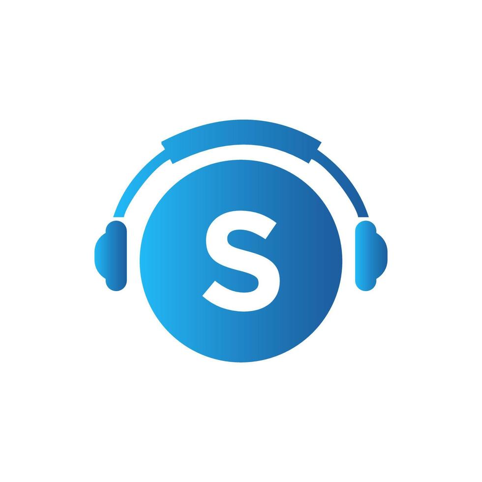 création de logo de musique lettre s. conception de casque de conception de logo de musique et de podcast dj vecteur