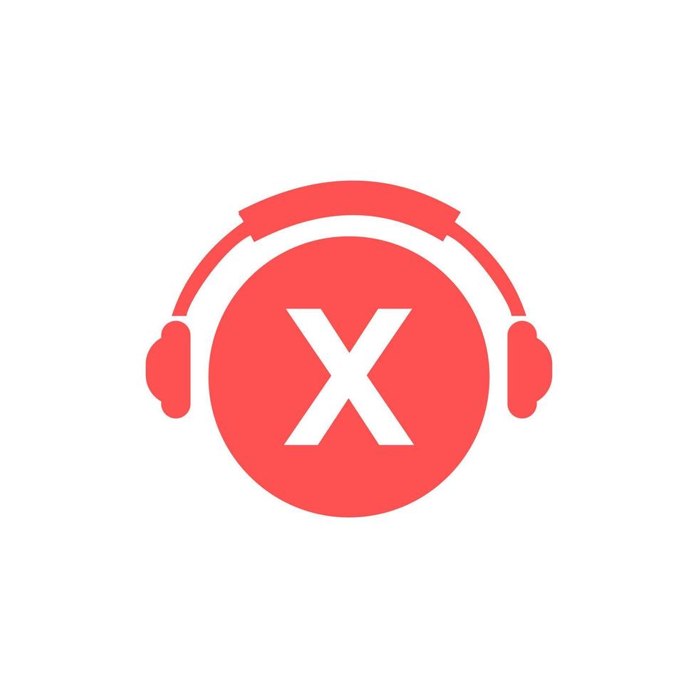 création de logo de musique lettre x. conception de casque de conception de logo de musique et de podcast dj vecteur