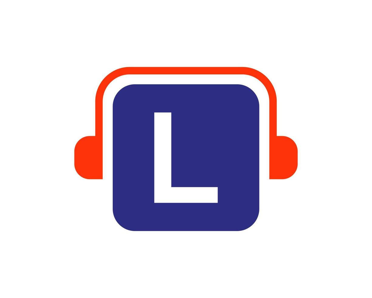 création de logo de musique lettre l. conception de casque de conception de logo de musique et de podcast dj vecteur