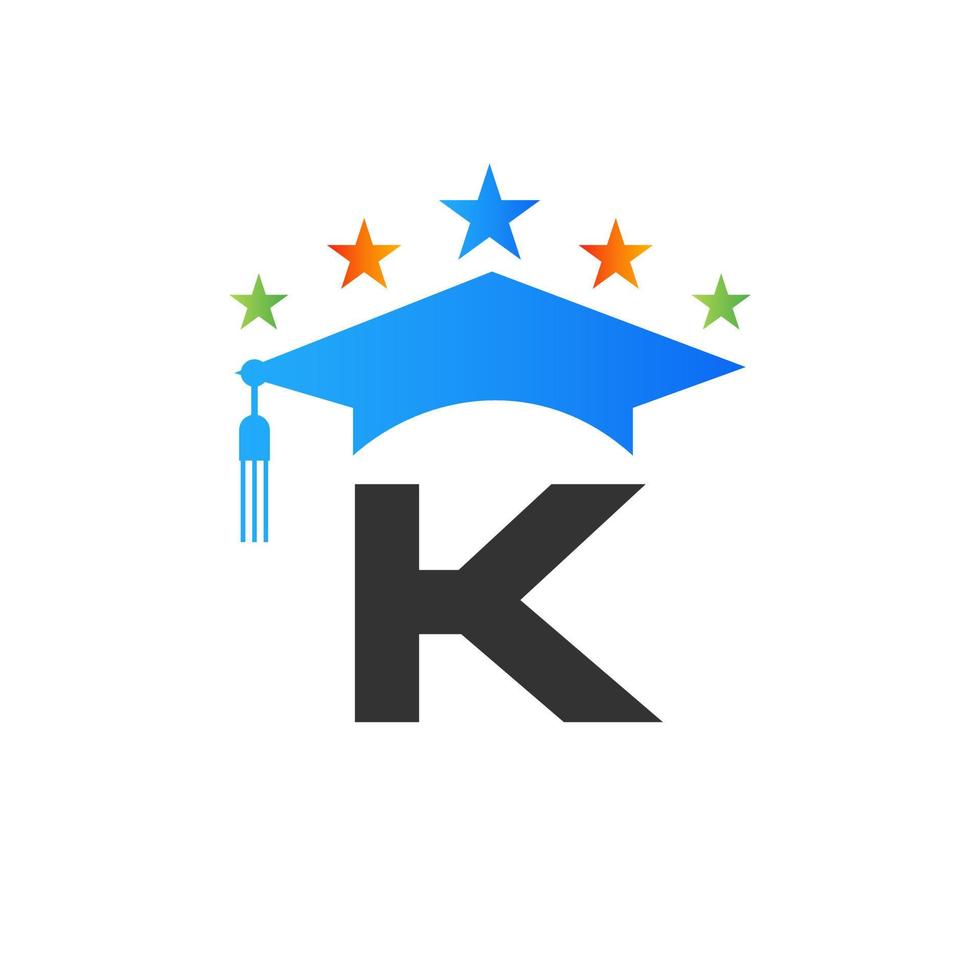 modèle de conception de logo d'éducation avec modèle vectoriel de chapeau de diplômé lettre k
