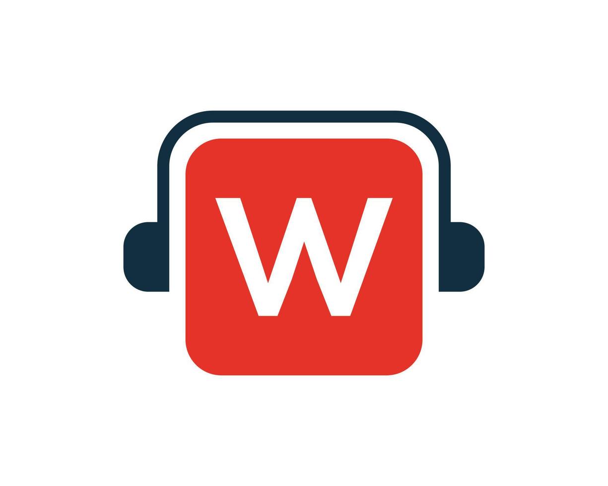 création de logo de musique lettre w. conception de casque de conception de logo de musique et de podcast dj vecteur