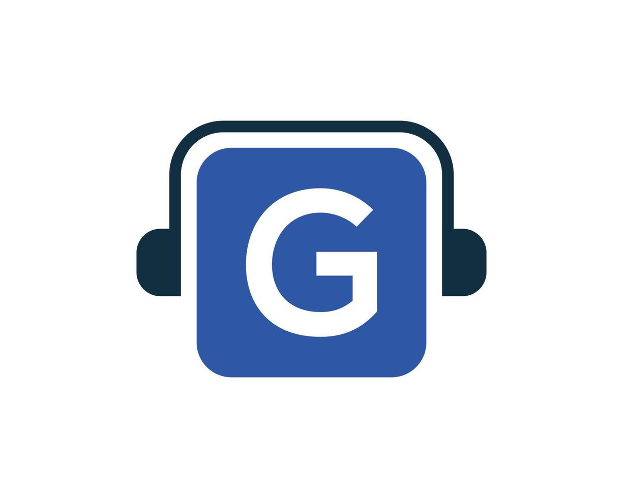 création de logo de musique lettre g. conception de casque de conception de logo de musique et de podcast dj vecteur