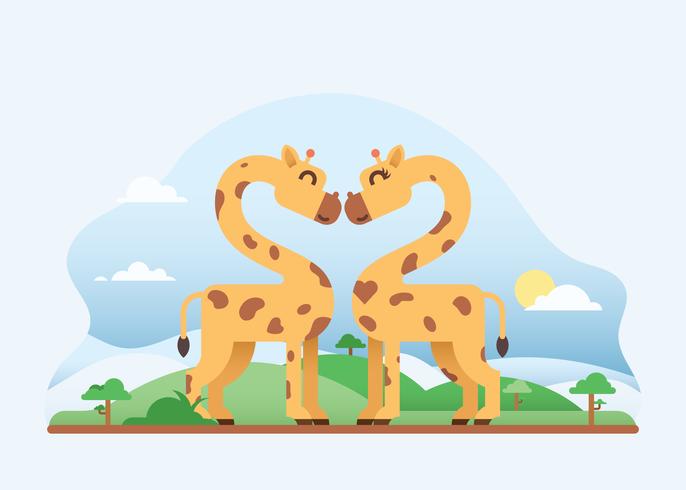 Girafe mignon en amour vecteur