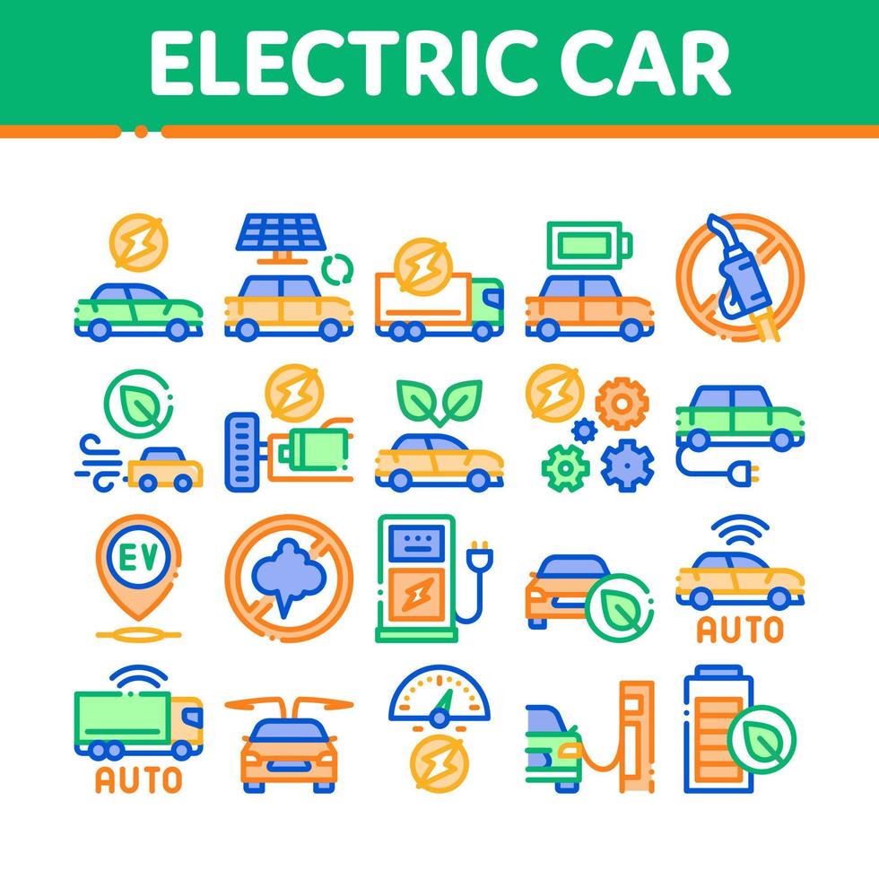 vecteur de jeu d'icônes de collection de transport de voiture électrique