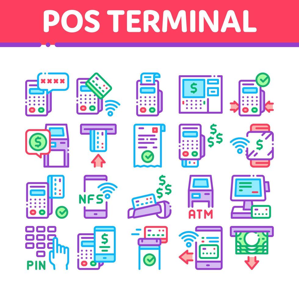 icônes de collection de terminal pos set vector