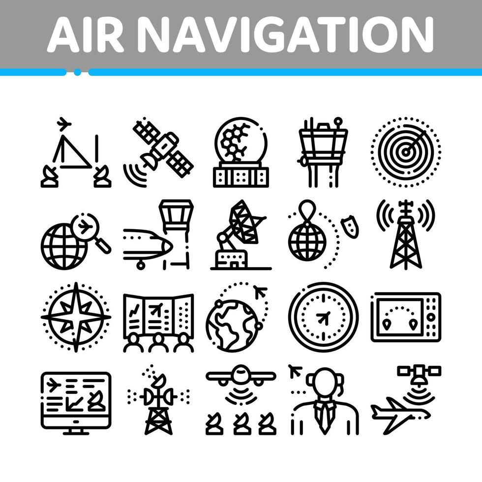 ensemble d'icônes de collection d'outils de navigation aérienne vecteur