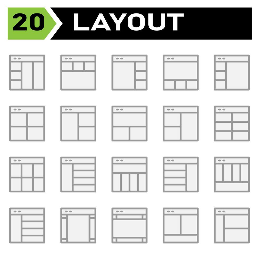 l'ensemble d'icônes de mise en page comprend la mise en page, la grille, le tableau de bord, l'interface, l'interface utilisateur, l'alignement, le modèle, la conception, l'écorcheur, le graphique, la couverture, l'affiche, le vecteur, la bannière, la création, le concept, la brochure, le résumé, le moderne, le bus vecteur