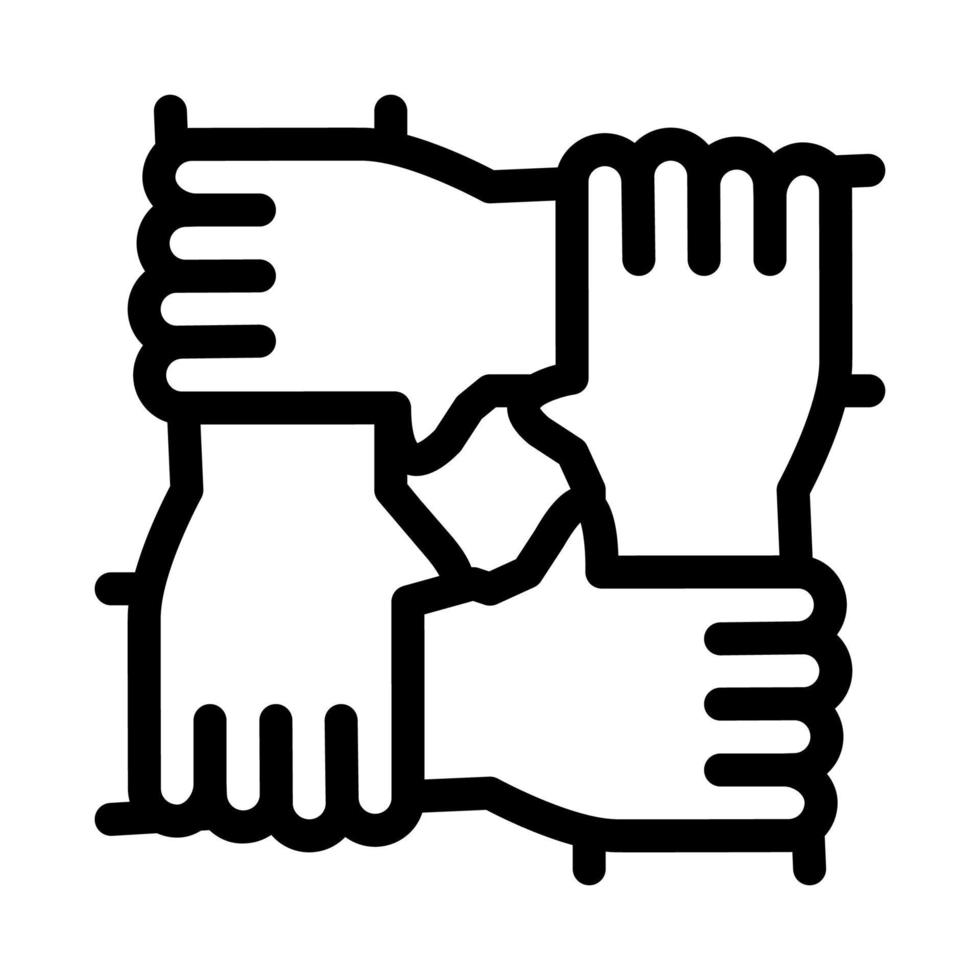 mains de groupe multiracial tenant l'illustration de contour de vecteur d'icône