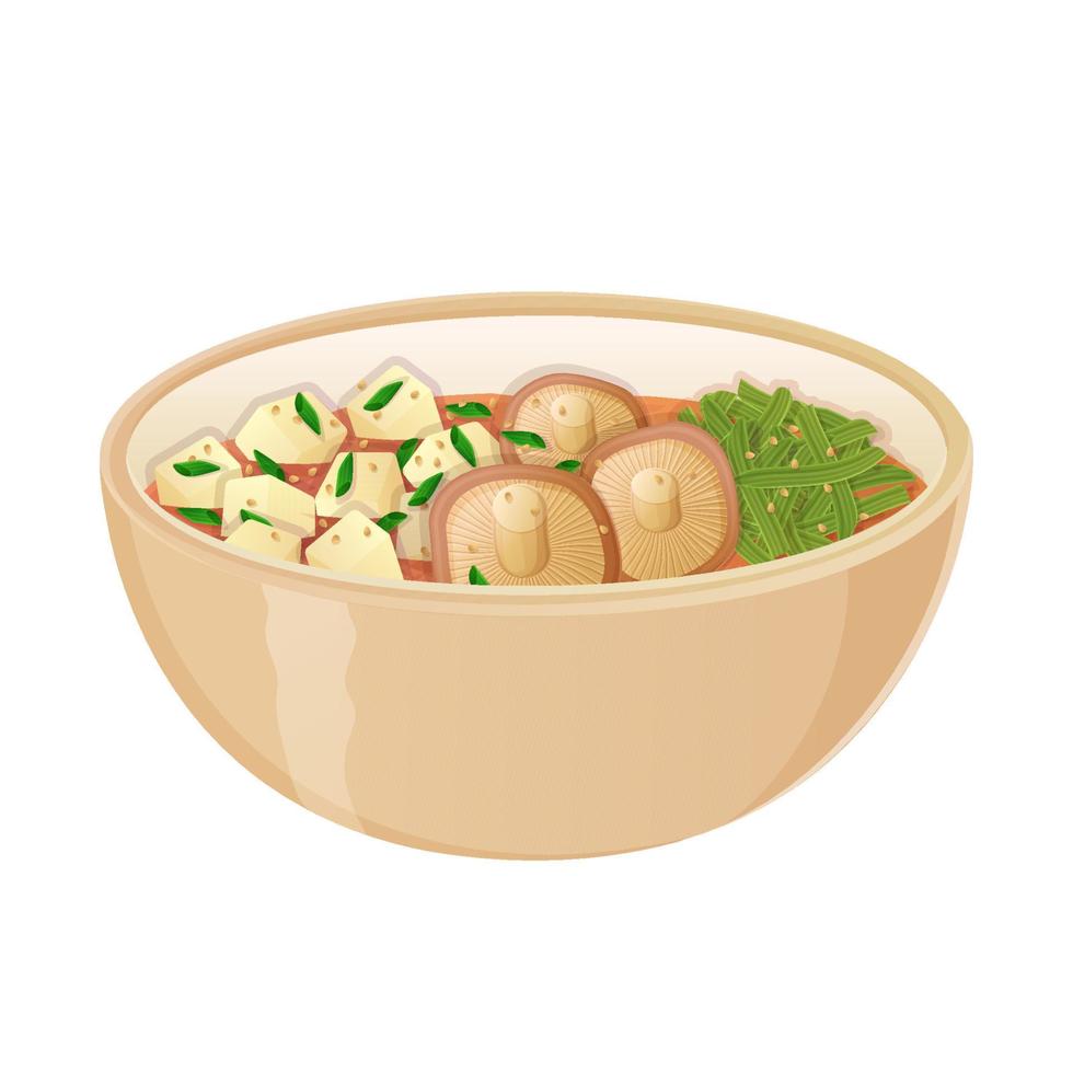 soupe miso japonaise. illustration de cuisine asiatique isolée sur blanc en style cartoon vecteur