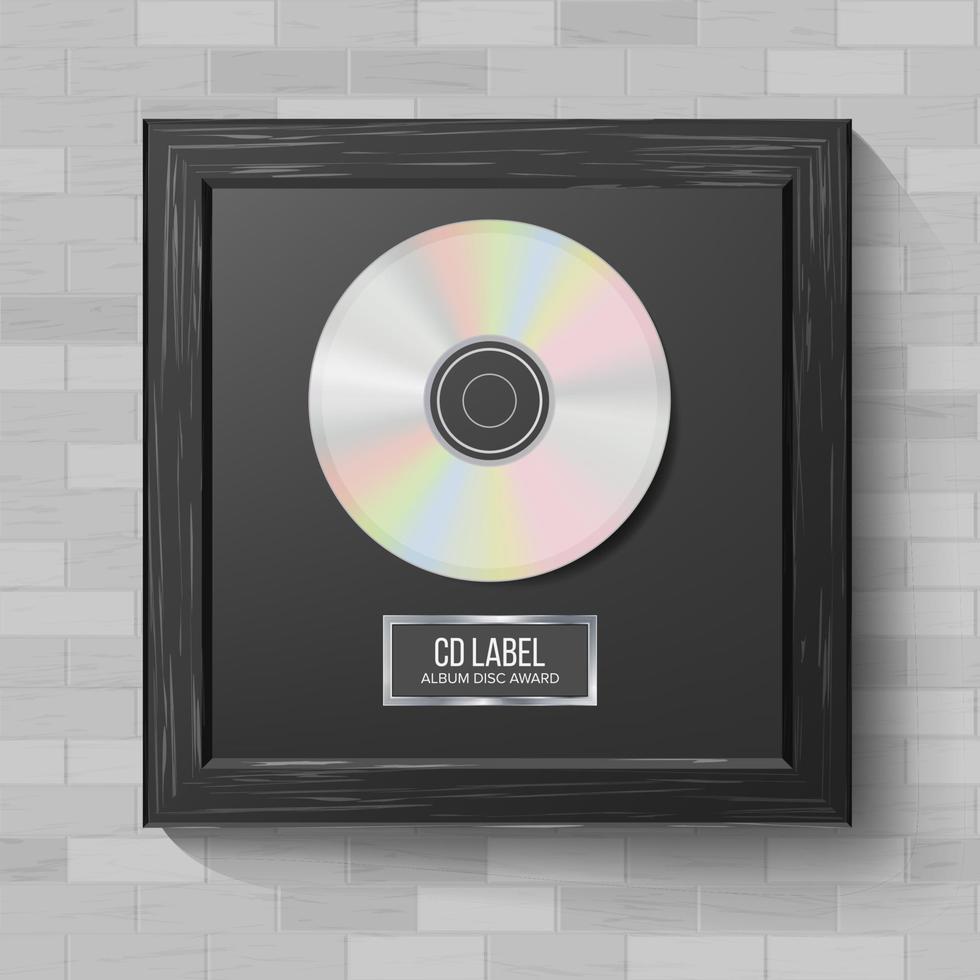 vecteur de récompense de disque cd. cérémonie moderne. cadre réaliste, disque d'album, mur de briques. illustration