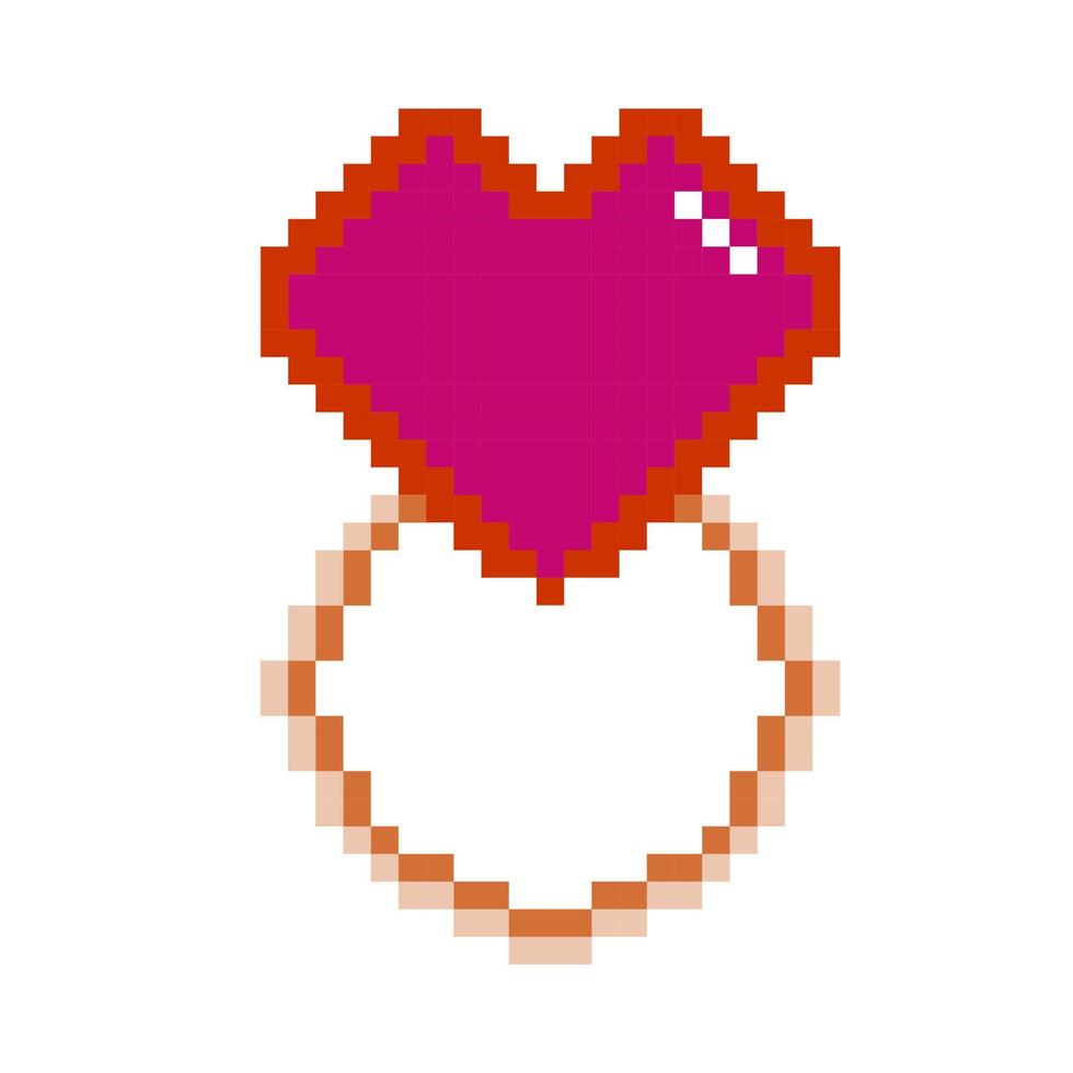 icône d'art de pixel d'anneau de coeur. vecteur