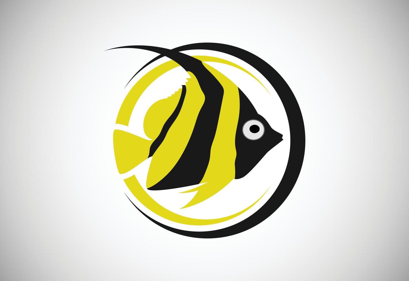 poisson-ange dans un cercle. modèle de conception de logo de poisson. icône de concept de logotype de boutique de restaurant de fruits de mer. vecteur