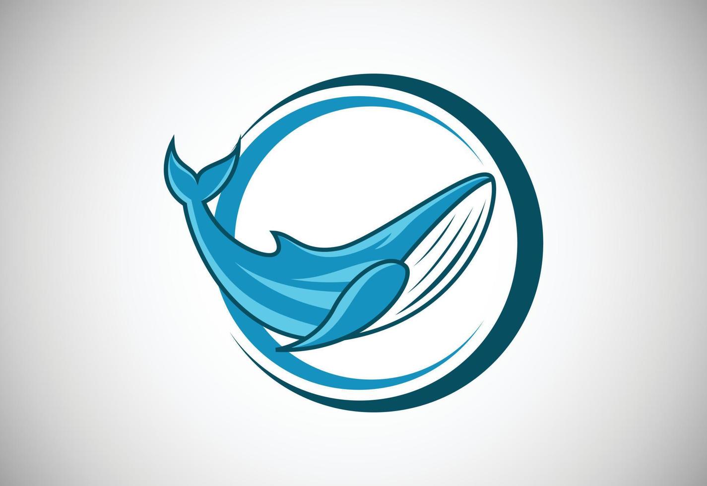 baleine en cercle. modèle de conception de logo de poisson. icône de concept de logotype de boutique de restaurant de fruits de mer. vecteur