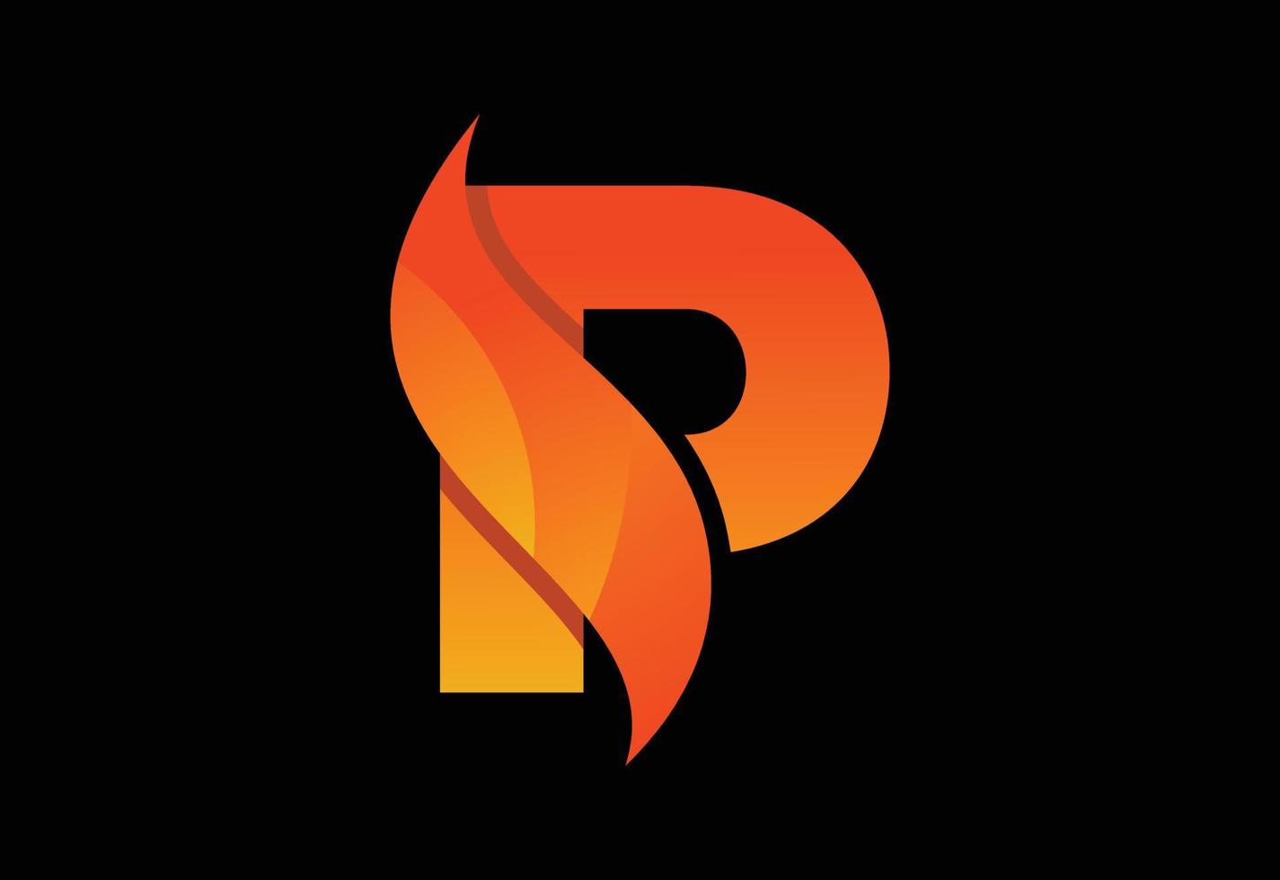 lettre initiale du monogramme p avec un swoosh ou une flamme. flammes de feu ou illustration vectorielle de conception swoosh vecteur