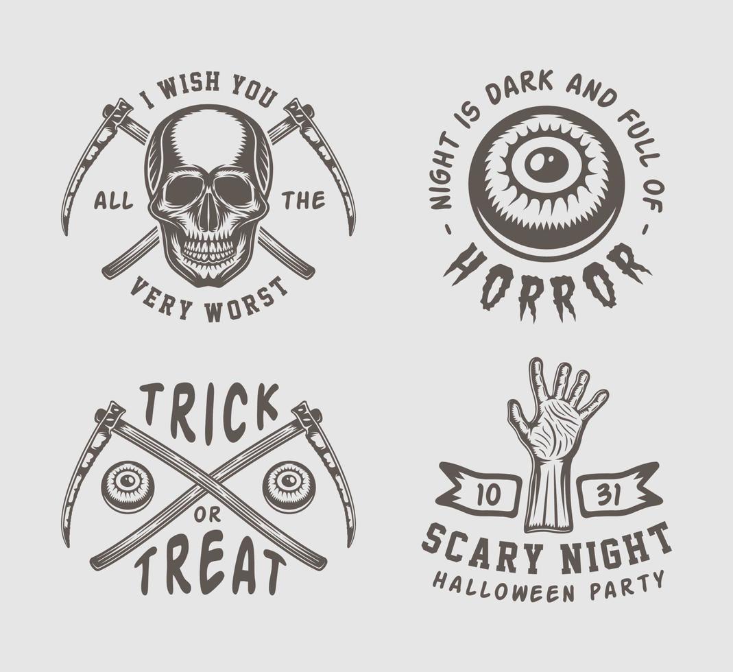 logos d'halloween rétro vintage, emblèmes, badges, étiquettes, marques, patchs. vecteur