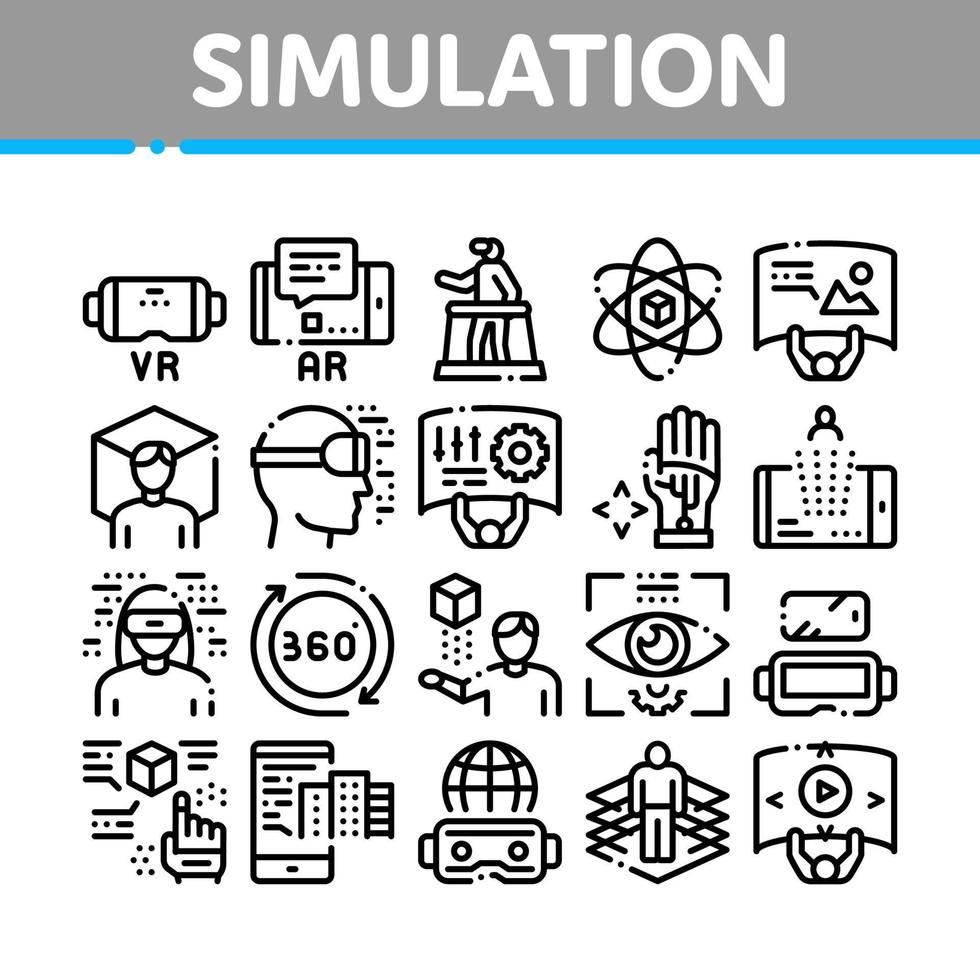 icônes de collection d'équipement de simulation définies vecteur