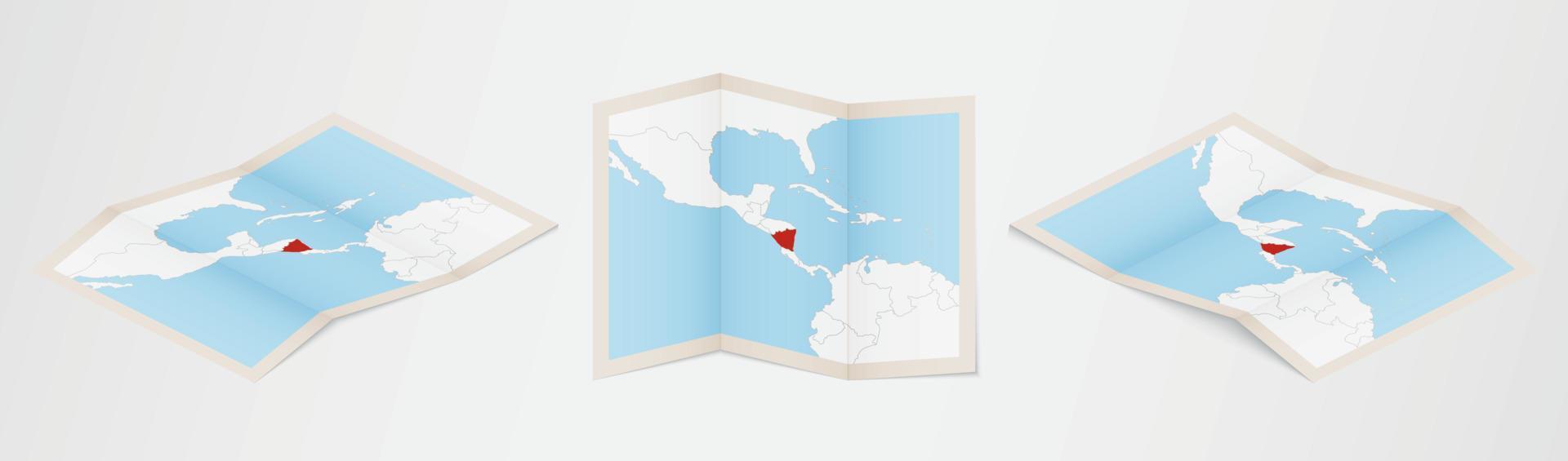 carte pliée du nicaragua en trois versions différentes. vecteur