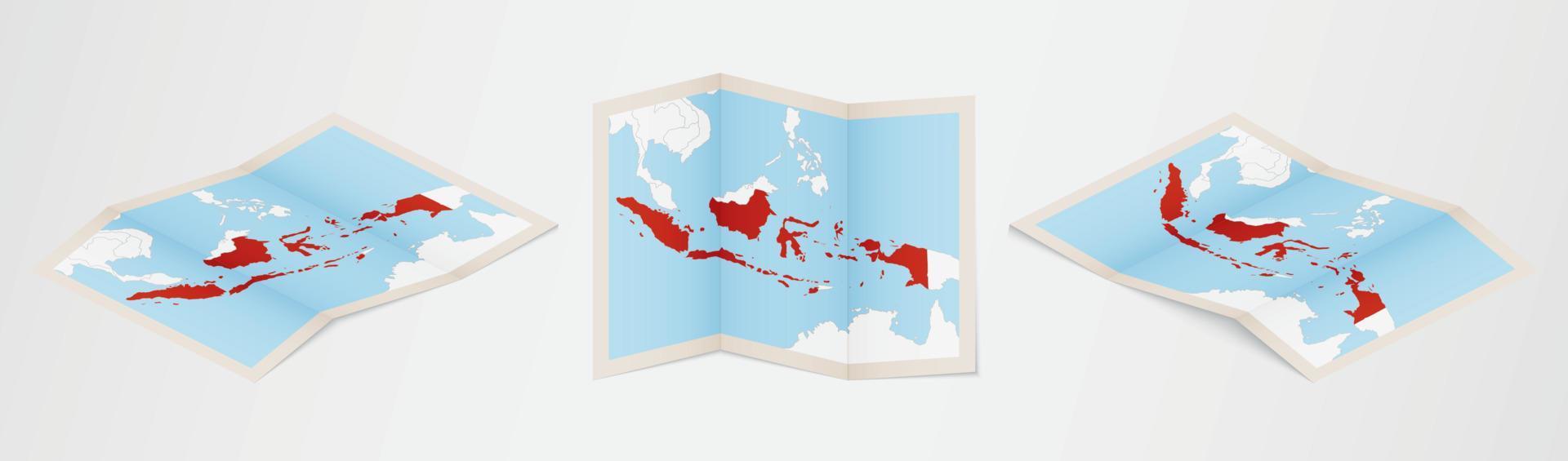 carte pliée de l'indonésie en trois versions différentes. vecteur