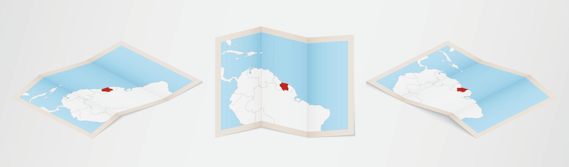 carte pliée du suriname en trois versions différentes. vecteur