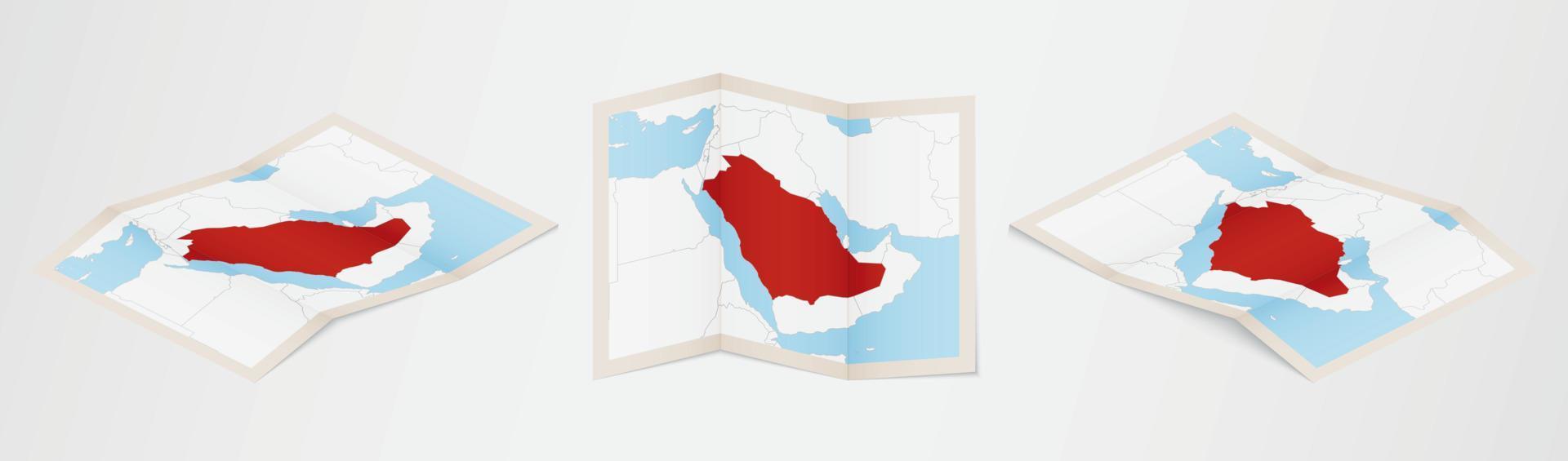 carte pliée de l'arabie saoudite en trois versions différentes. vecteur