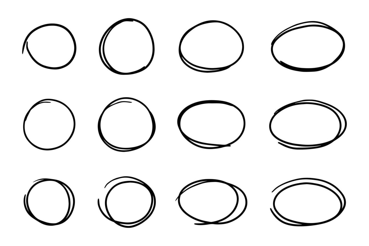 super ensemble de lignes de cercles croquis dessinés à la main. cercles de griffonnage pour les éléments de conception vecteur