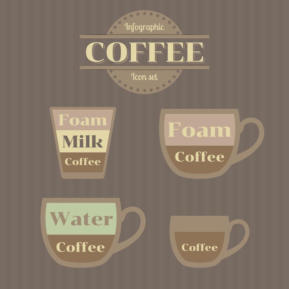 ensemble d'icônes infographiques sur un thème café en couleur vecteur