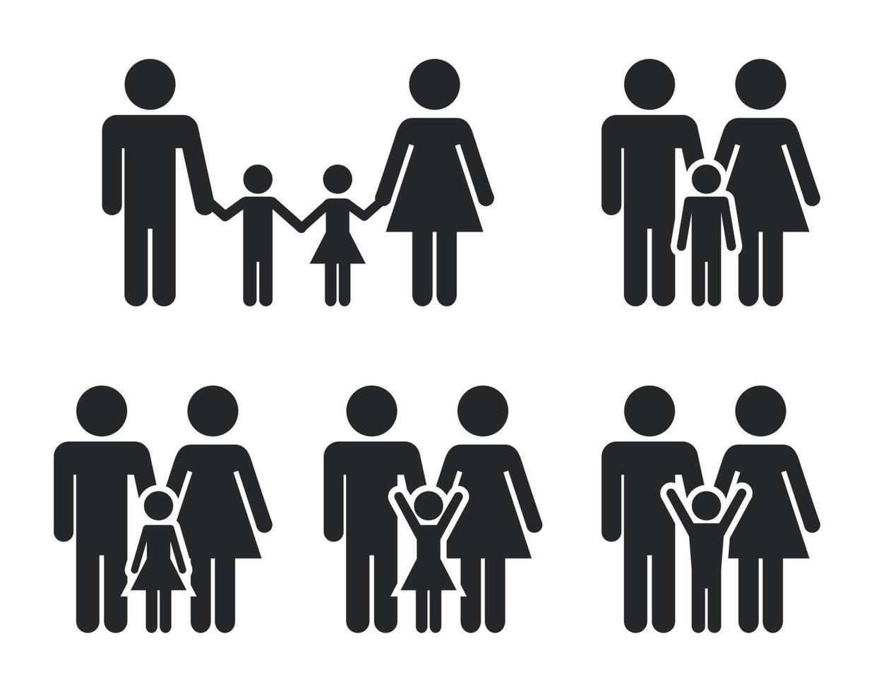 ensemble d'icônes noires et simples sur une famille de thèmes vecteur