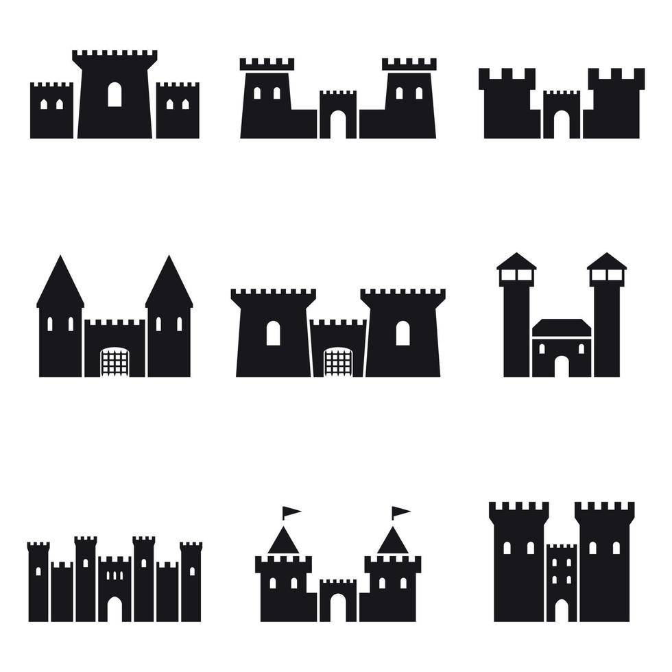 ensemble d'icônes noires isolées sur un thème châteaux vecteur