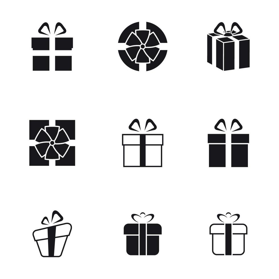 ensemble d'icônes noires isolées sur un thème cadeaux vecteur