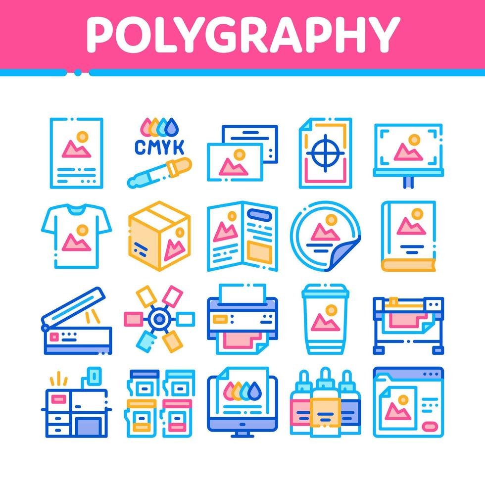 icônes de service d'impression de polygraphie définies vecteur