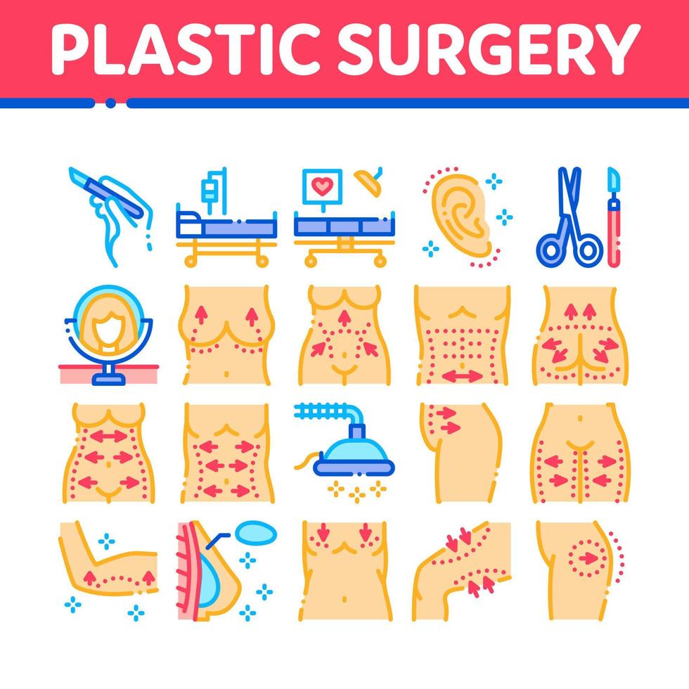 icônes de collection de clinique de chirurgie plastique définies vecteur