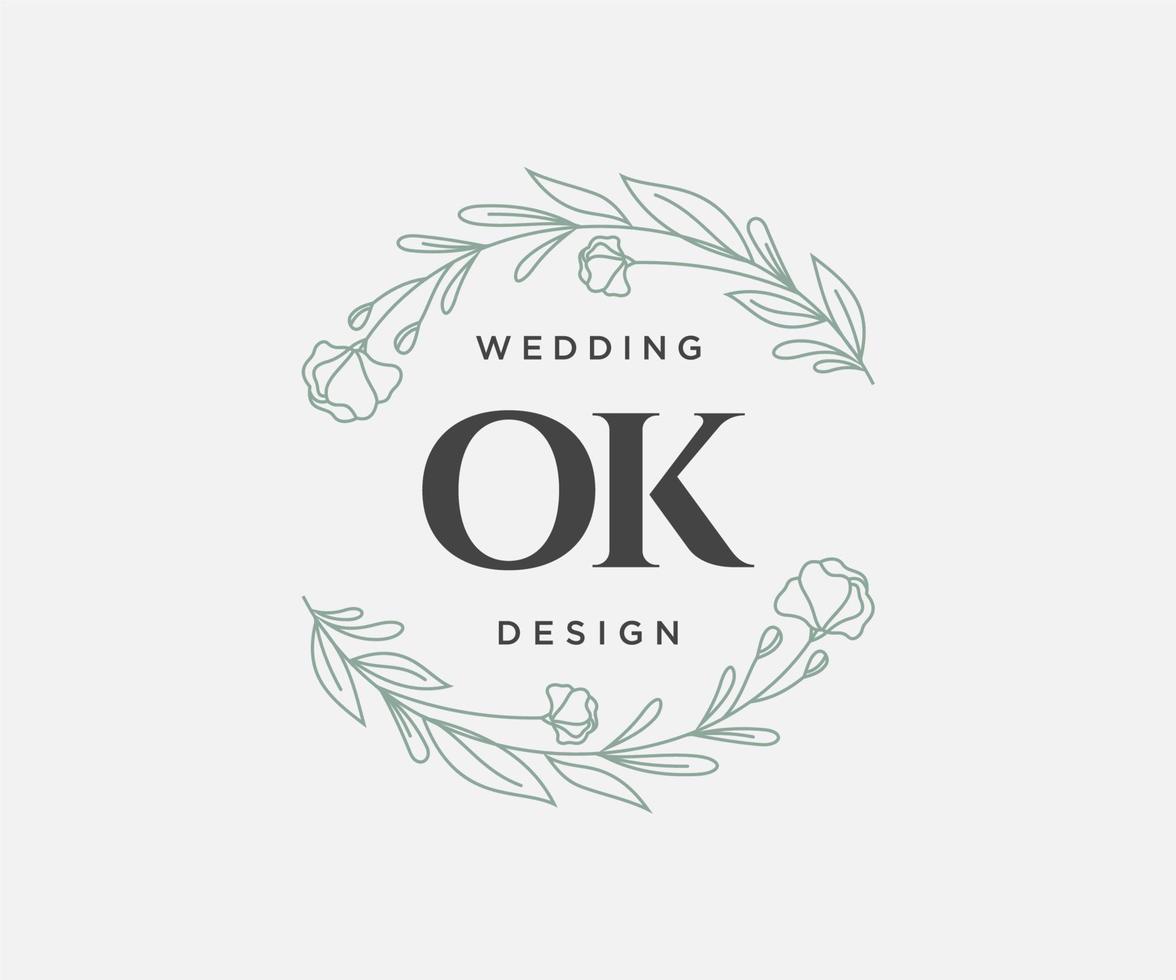 ok initiales lettre mariage monogramme logos collection, modèles minimalistes et floraux modernes dessinés à la main pour cartes d'invitation, réservez la date, identité élégante pour restaurant, boutique, café en image vectorielle vecteur