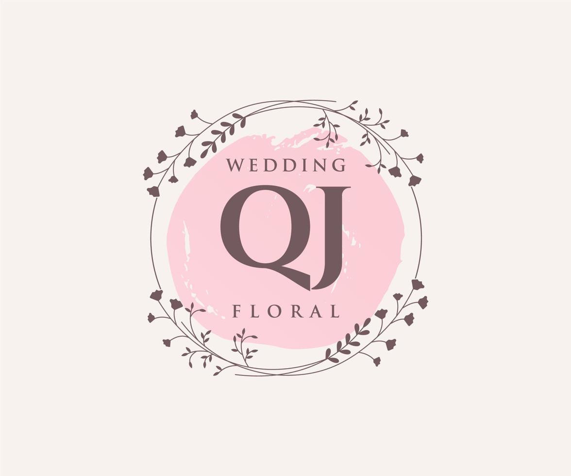 qj initiales lettre modèle de logos de monogramme de mariage, modèles minimalistes et floraux modernes dessinés à la main pour cartes d'invitation, réservez la date, identité élégante. vecteur