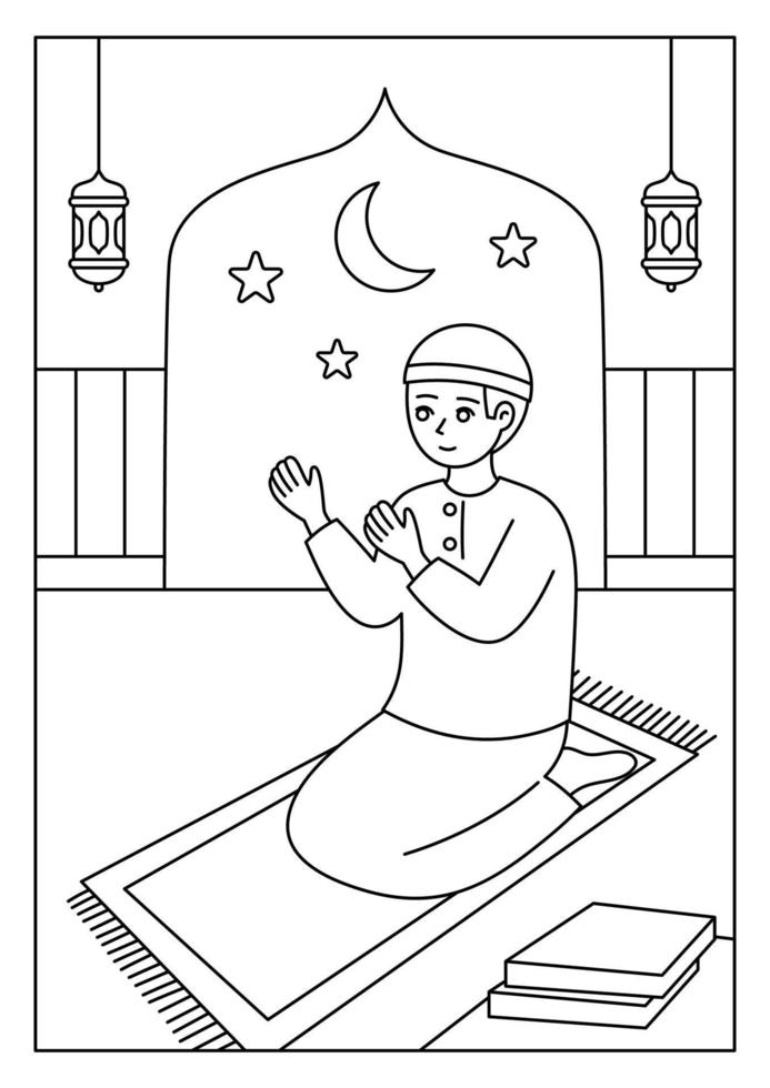 page de coloriage du ramadan pour l'activité des enfants vecteur