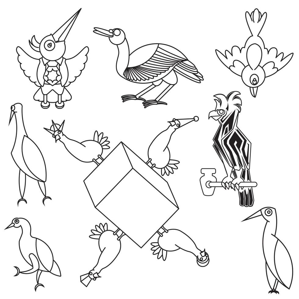 dessin animé d'animaux d'oiseaux, vecteur, griffonnage, style d'art en ligne vecteur