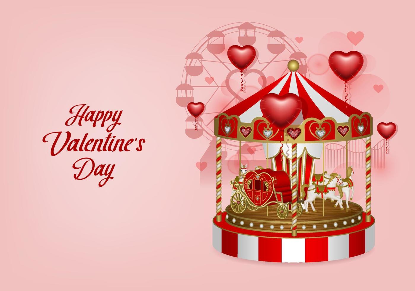 fond de saint valentin avec carrousel et ballons en forme de coeur. vecteur