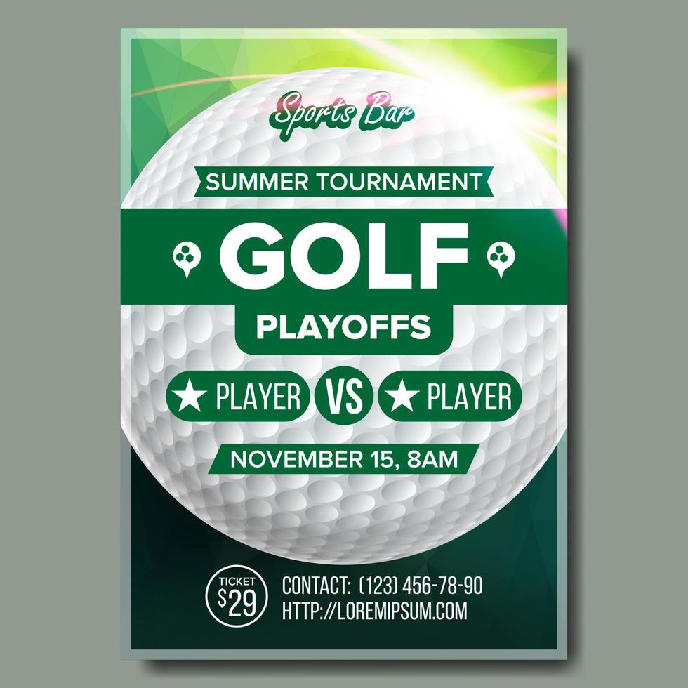 vecteur d'affiche de golf. conception pour la promotion des bars sportifs. balle de golf. tournoi moderne. format a4. modèle de flyer de ligue de golf de championnat. illustration de jeu