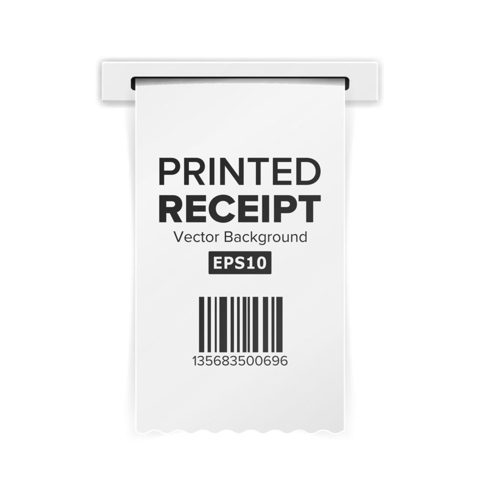 vecteur de reçu imprimé. vente achats facture papier réaliste maquette atm. chèque papier ou chèque financier isolé sur blanc