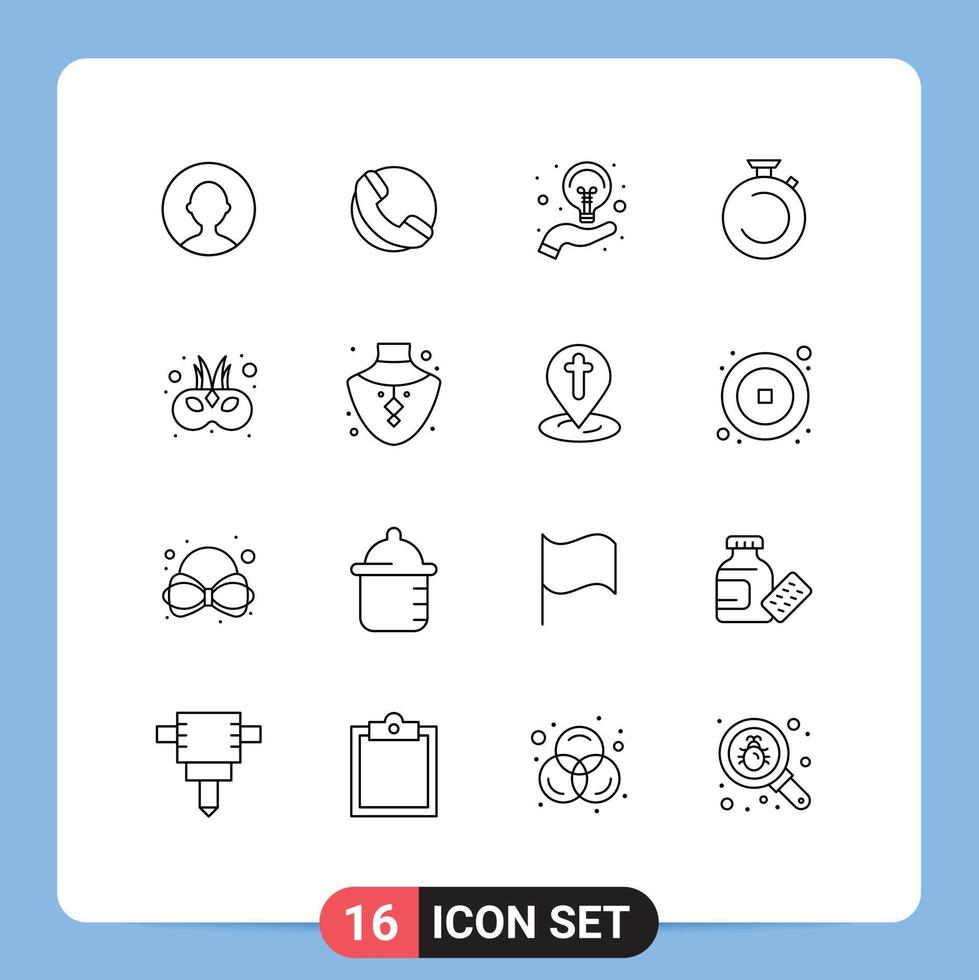 groupe de 16 contours signes et symboles pour carnaval cinéma main montre chronomètre éléments de conception vectoriels modifiables vecteur