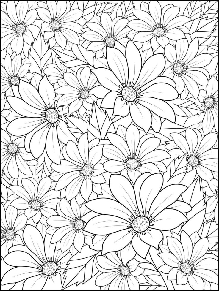 fleur de marguerite belle illustration de motif floral botanique pour livre de coloriage ou page, art de croquis de fleur de marguerite, bouquet dessiné à la main de floral isolé sur fond blanc vecteur