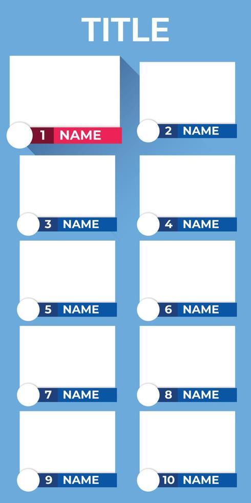 modèle de liste de classement. table à cartes supérieure. modèle de liste des 10 meilleurs. illustration vectorielle. vecteur